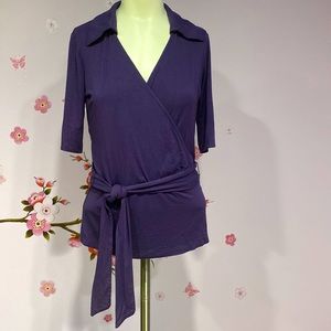 New York & Company Purple Wrap Elegant V-neck Blouse with Belt Women's Size XS !